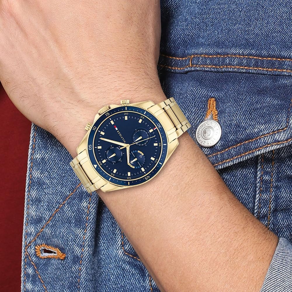 Tommy Hilfiger Montre Analogique Multifunction à Quartz pour Homme avec Bracelet en Acier Inoxydable et en Piel