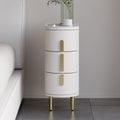 Homary Table de Chevet Étroite en Cuir à 3 Tiroirs, Dessus Pierre Frittée, Petit Meuble de Rangement Élégant pour Chambre Adulte (1, Blanc Cassé)