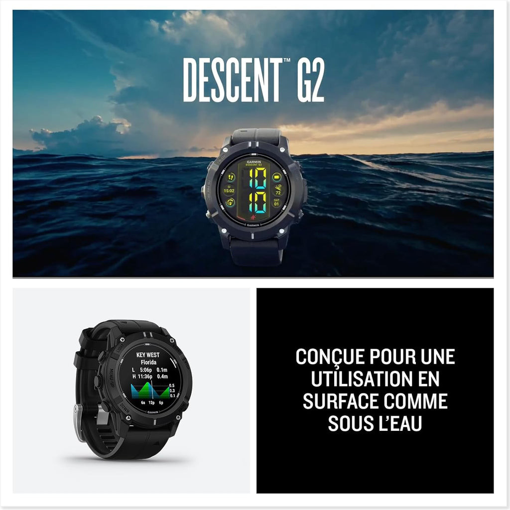 Descent G2 - Montre GPS connectée avec Ordinateur de plongée - Noir avec Bracelet Noir