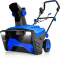 GYMAX Déneigeuse Électrique avec Lumières, Lame 50x25cm, Vitesse 3000rpm, Distance de Jet de Neige 9 m, Goulotte d'Éjection Réglable, Fraise à Neige à Brancher(Bleu)