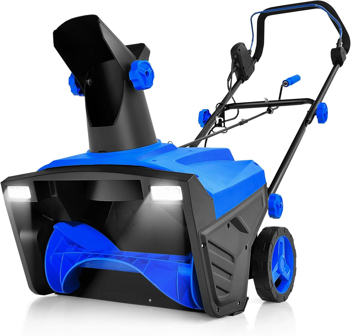 GYMAX Déneigeuse Électrique avec Lumières, Lame 50x25cm, Vitesse 3000rpm, Distance de Jet de Neige 9 m, Goulotte d'Éjection Réglable, Fraise à Neige à Brancher(Bleu)
