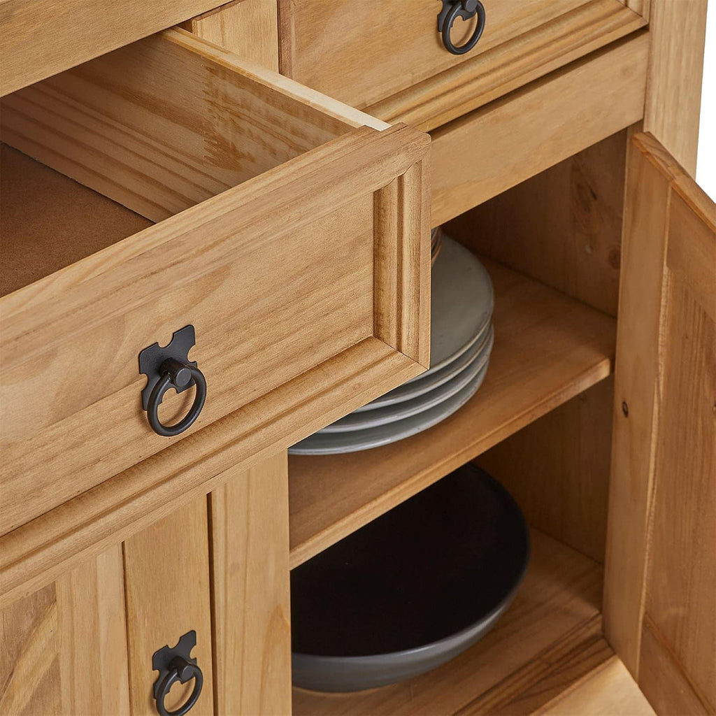 IDIMEX Buffet Salsa Commode bahut vaisselier en Bois Style Mexicain avec 2 Portes battantes et 2 tiroirs, en pin Massif Finition teintée/cirée