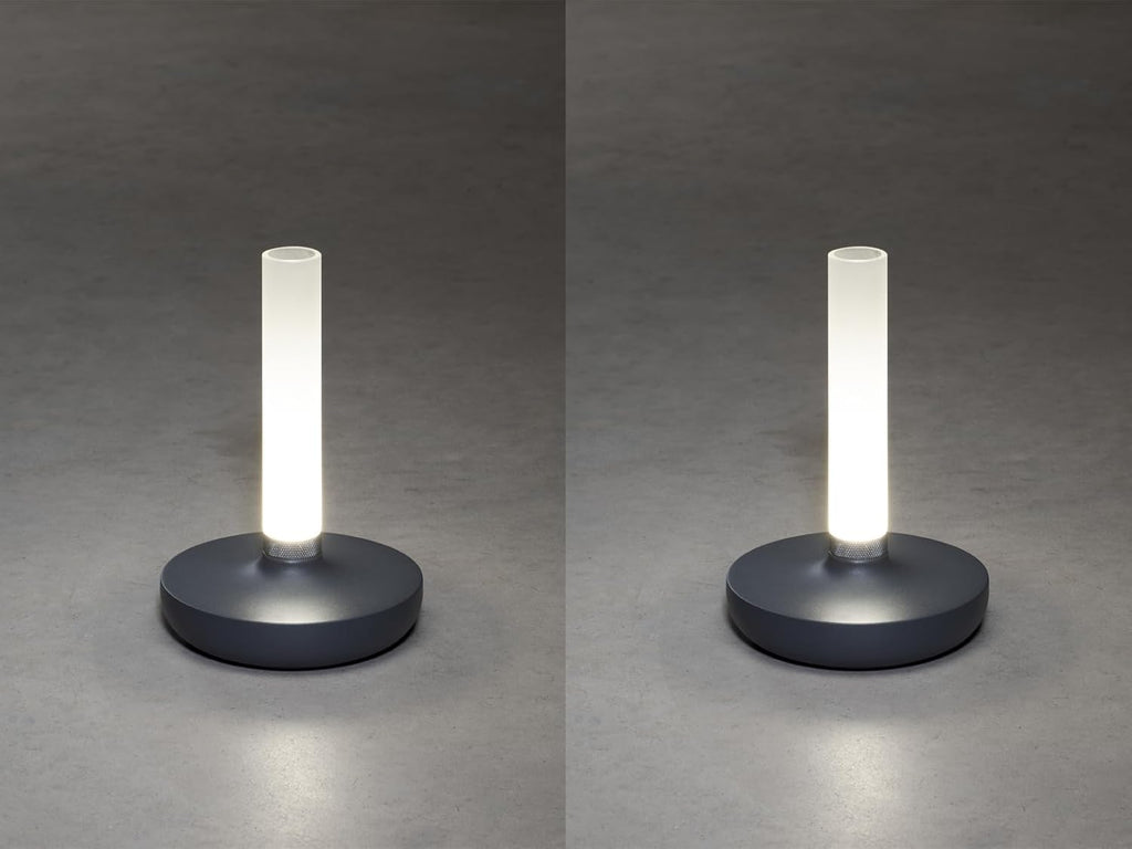 Lot de 2 lampes d'extérieur et vase à fleurs avec batterie Gris Hauteur 20 cm