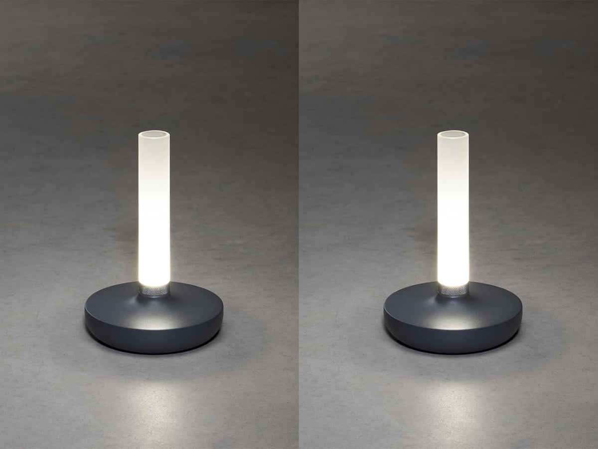 Lot de 2 lampes d'extérieur et vase à fleurs avec batterie Gris Hauteur 20 cm