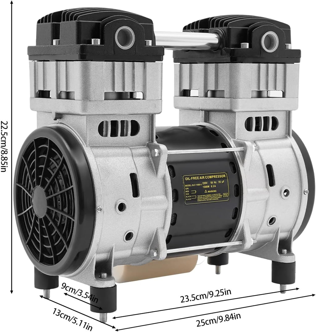 Compresseur d'air 1500 W Tête de pompe avec 2 silencieux 1380 tr/min Moteur en cuivre pur pour usines, maisons et réparation automobile