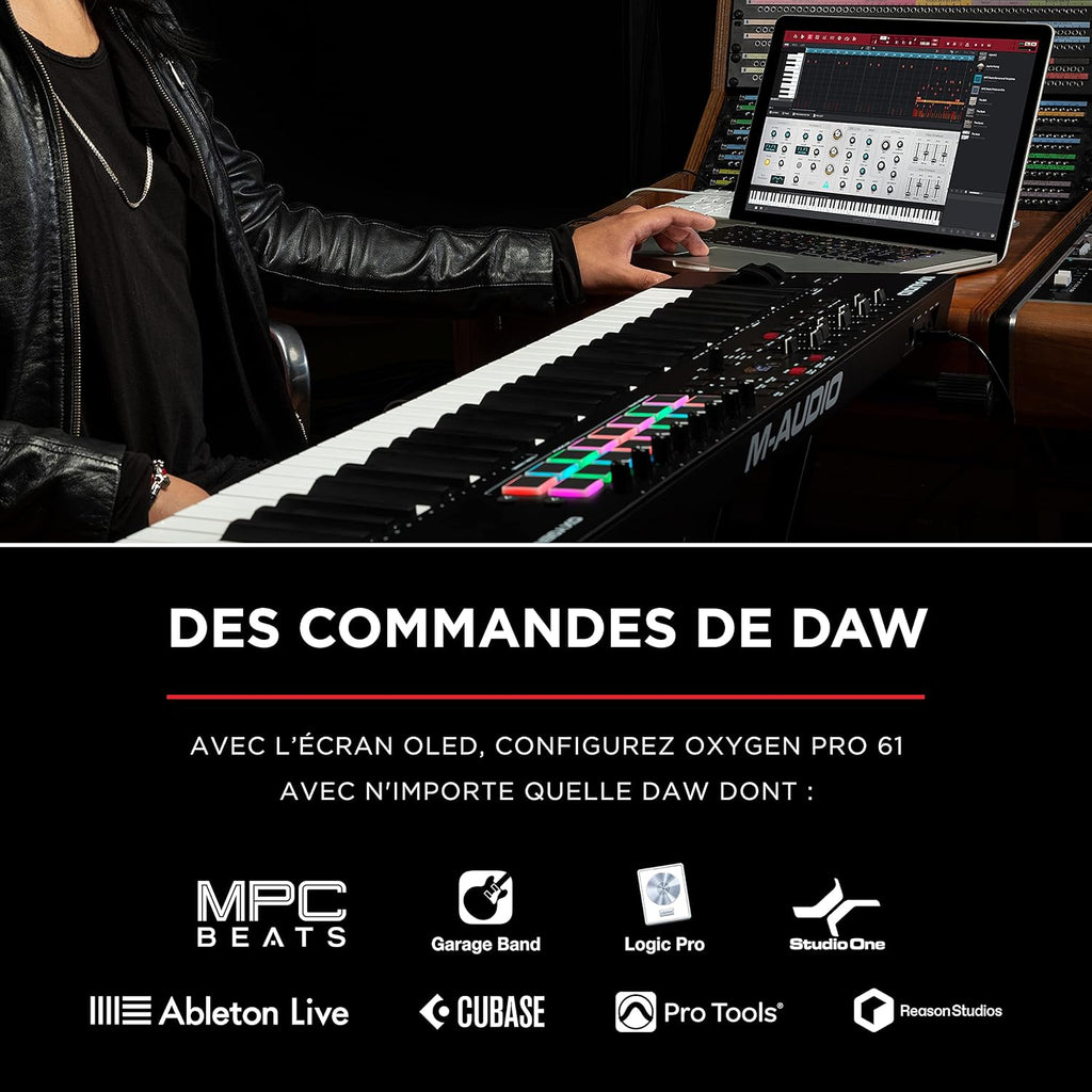 M-AUDIO Oxygen Pro 61 – Clavier maître USB-MIDI 61 touches avec pads, potentiomètres, boutons et faders assignables MIDI et pack de logiciels inclus