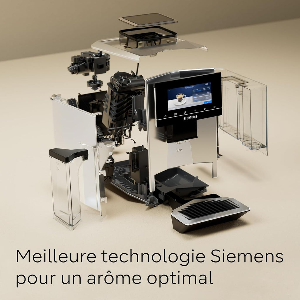 Siemens machine à café automatique EQ900, baristaMode, eGrinder, écran iSelect 6,8 pouces, application Home Connect, acier inoxydable, TQ903R03