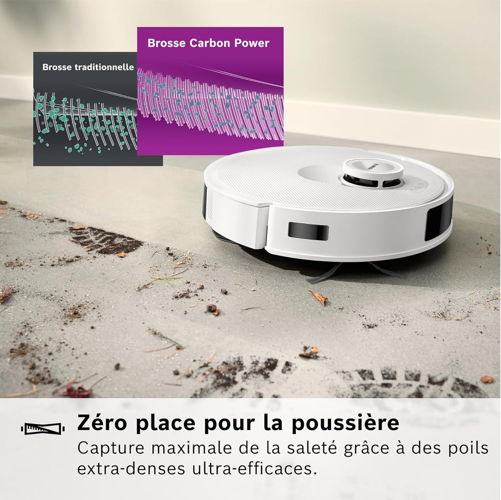 Bosch Spotless + BCRD1W Robot aspirateur-Laveur, 11 000 Pa, serpillère Statique, Station de Service, Navigation Smart Vision Infrarouge, Application Home Connect, Blanc