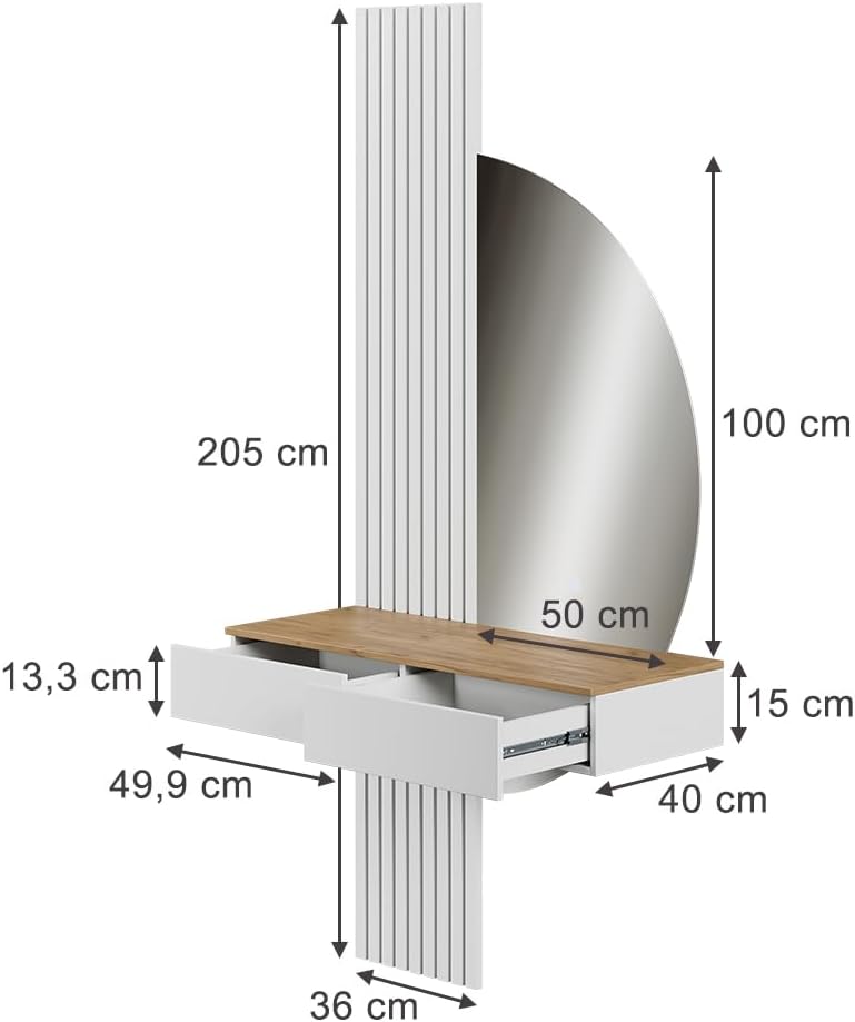 Vicco Coiffeuse Melina, Blanc/chêne, 100cm avec Miroir LED