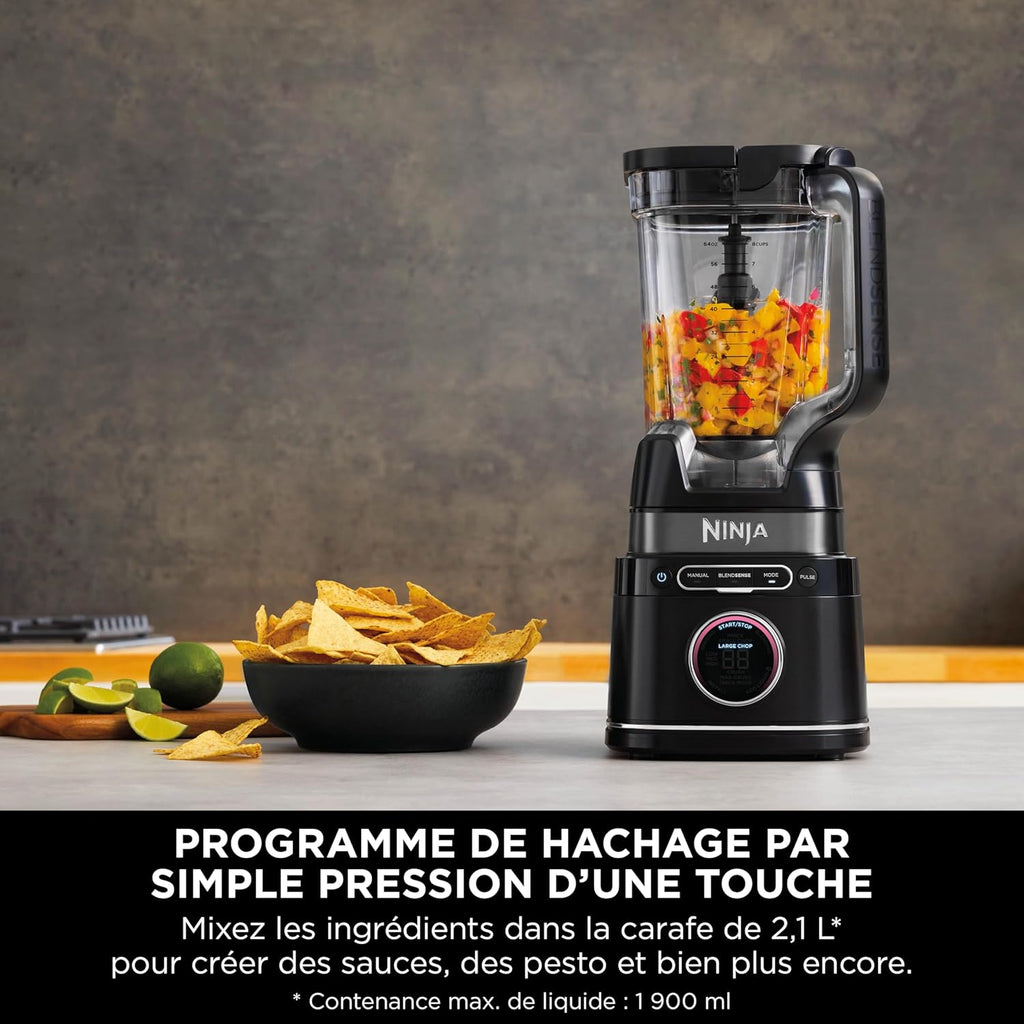 Ninja Detect Power Blender Processor Pro 3-en-1, mixeur 1200W, bol à mélanger, lame malaxeur, gobelet individuel, récipient, pétrir, mixer, hacher et mélanger, noir, TB401EU