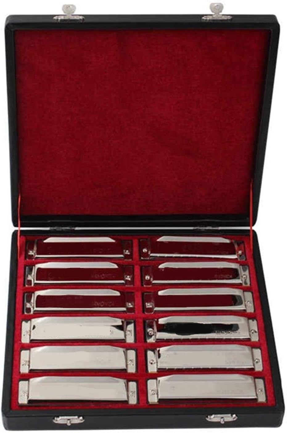 DINGGUANGHE-CUP Instruments folkloriques 12PCS / Set 10 Trous Harmonica diatonique Blues Harp C/D/E/F/G/A/B/A/C/D/F/G Touches Bouche d'orgue avec boîte-Cadeau Gaita