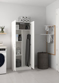 Dmora - Armoire polyvalent Charleston, Armoire à balais avec 2 portes, Étagère à chaussures avec étagères, Placard à balai, 73x37h180 cm, Blanc