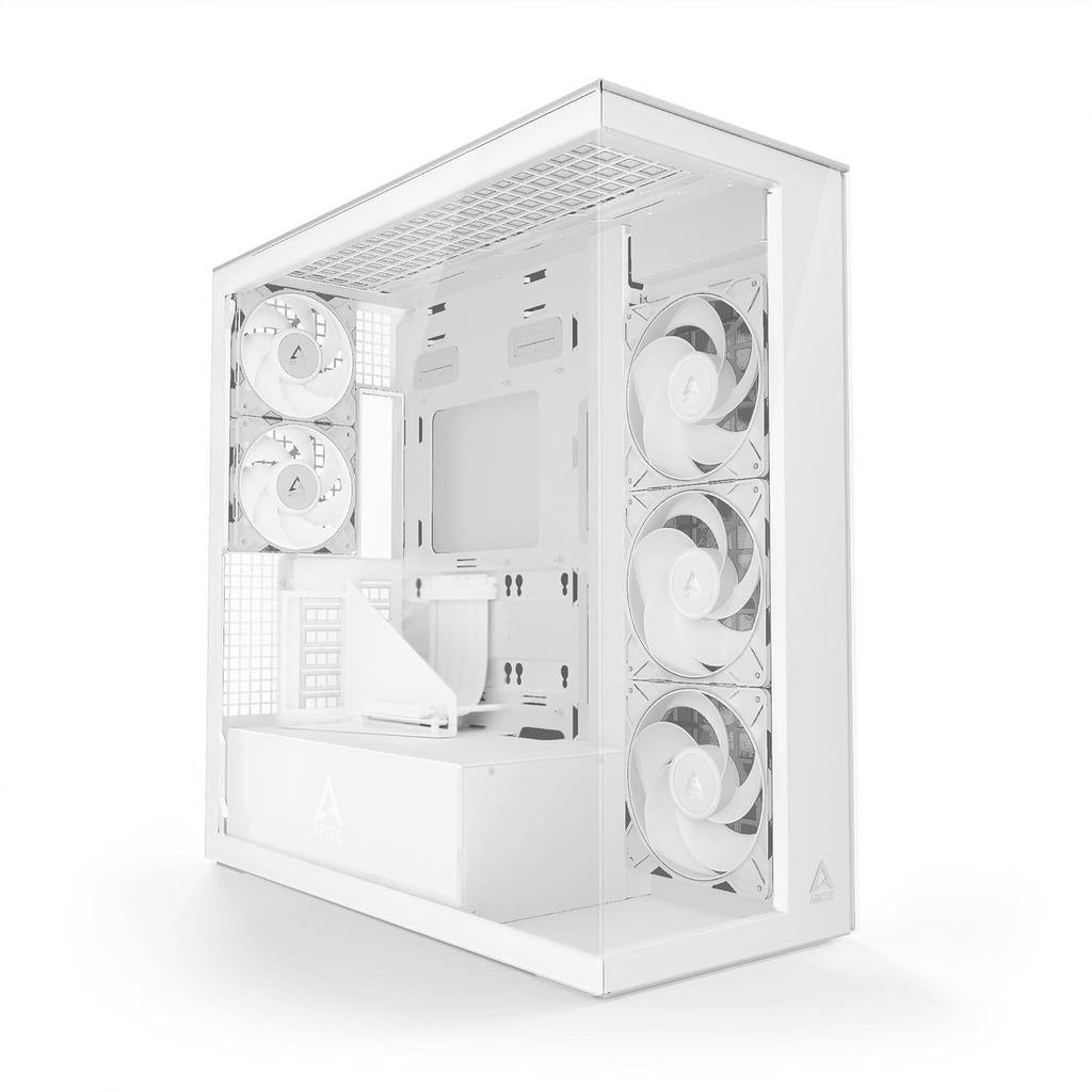 ARCTIC Xtender VG (White) avec Montage Vertical de GPU - Boîtier PC, Verre Panoramique Trempé, Support pour Radiateur 2 x 420 mm, Tour Midi, E-ATX, 5X Ventilateurs A-RGB Pré-installés - Blanc