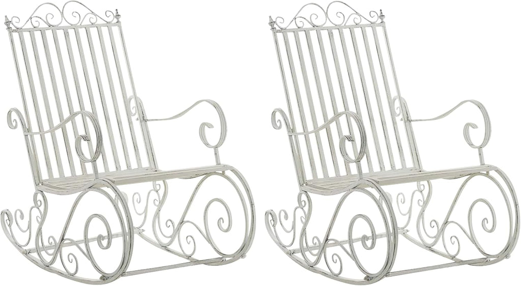 CLP Lot De 2 Fauteuils A Bascule en Fer Forgé Smilla I Rocking-Chair D'Extérieur avec Dossier Haut Et Accoudoirs, Couleur:Blanc Antique