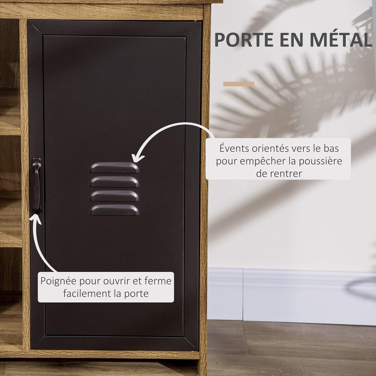 HOMCOM Ensemble Buffet Bibliothèque et Meuble TV Design Industriel 2 Passe-Fils Multi-Rangement Aspect Bois veinage Portes métal Noir