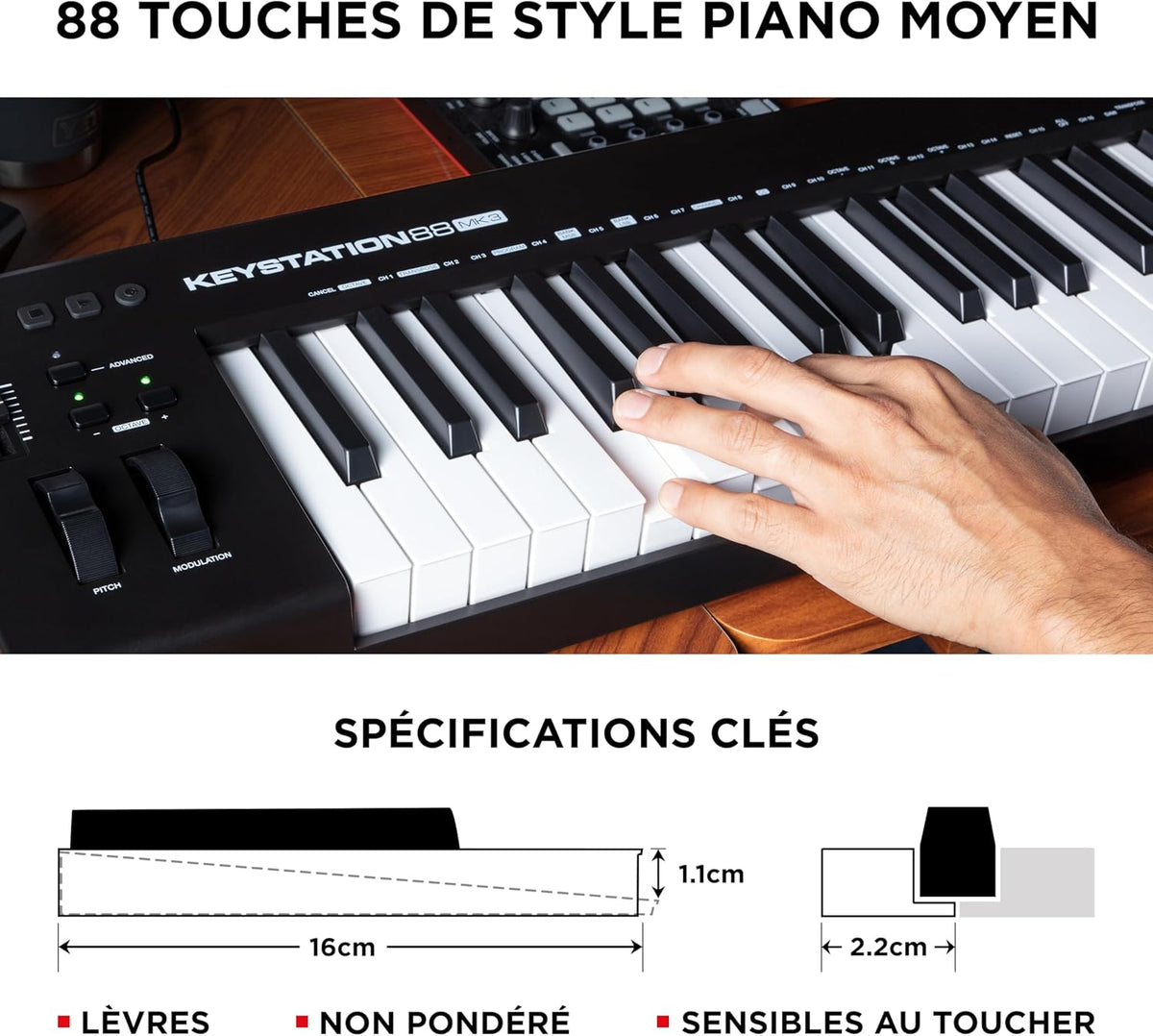 M-AUDIO Keystation 88 MK3 – Clavier MIDI USB 88 touches semi-lestées pour contrôler les synthétiseurs virtuels et les stations audionumériques