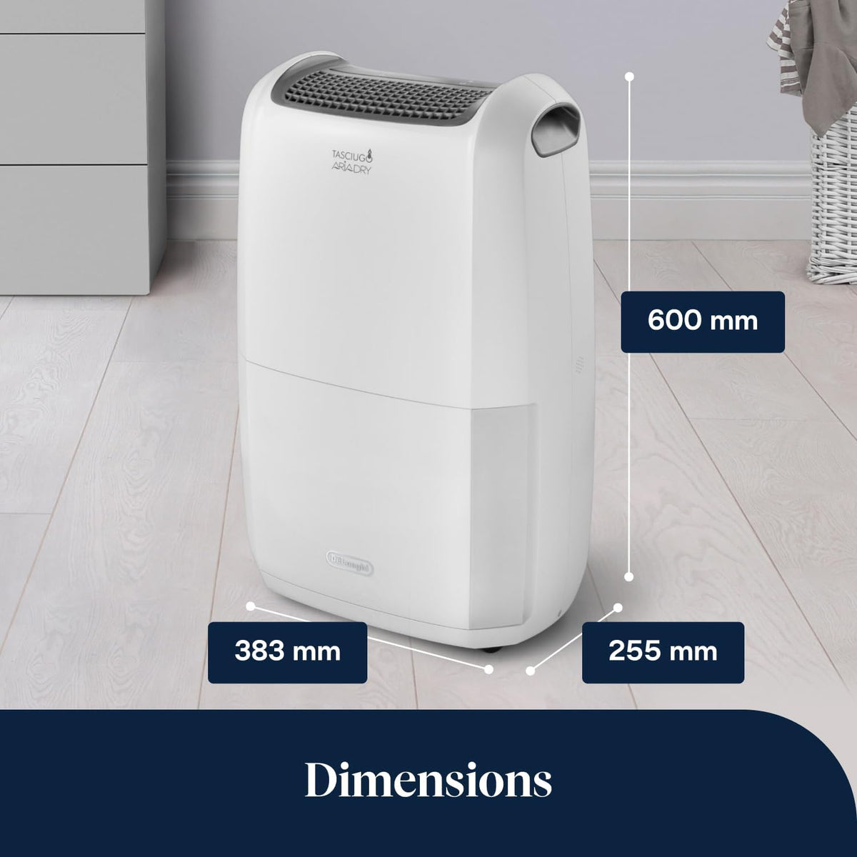 De’Longhi Tasciugo AriaDry Multi - Déshumidificateur Portable pour la Maison, Élimination de l'Humidité 20L/24h, Séchage, Anti-Moisissure, Minuteur, Silencieux, Blanc (DDSX220)