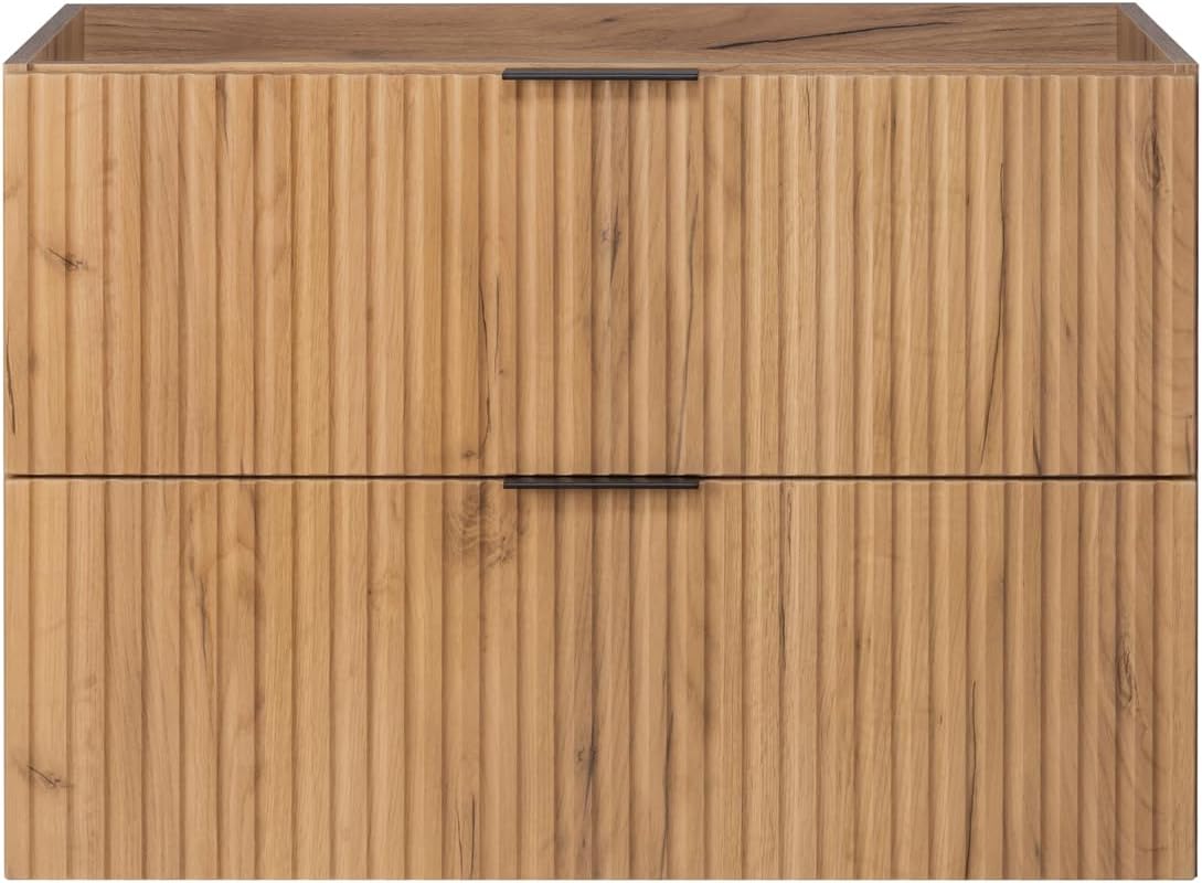 3E 3xE living.com Meuble de Salle de Bain, chêne Craft avec poignée Noire, 80 x 57 x 46 cm
