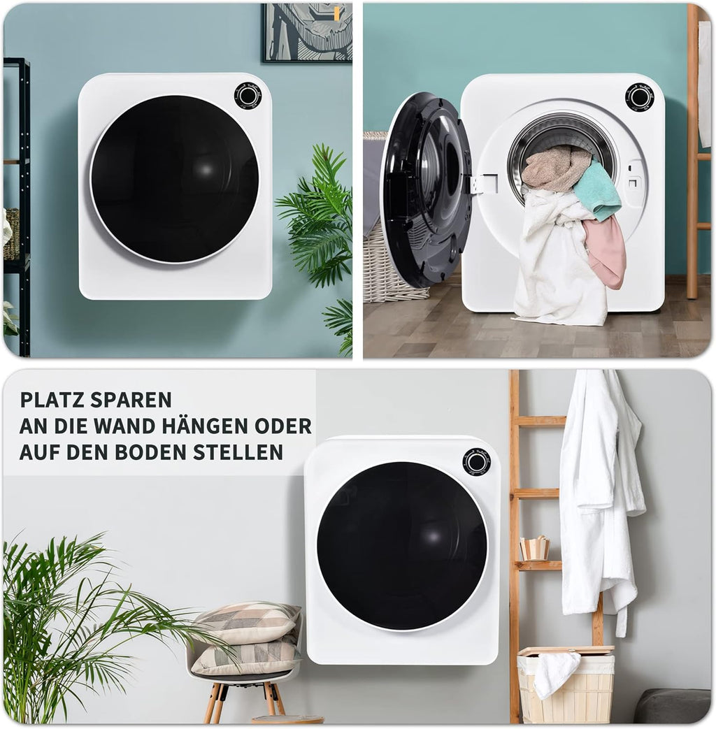 Merax Petit séchoir à linge 5 programmes - Sèche-linge mural avec protection contre la surchauffe et triple filtre - 3 kg - 830 W