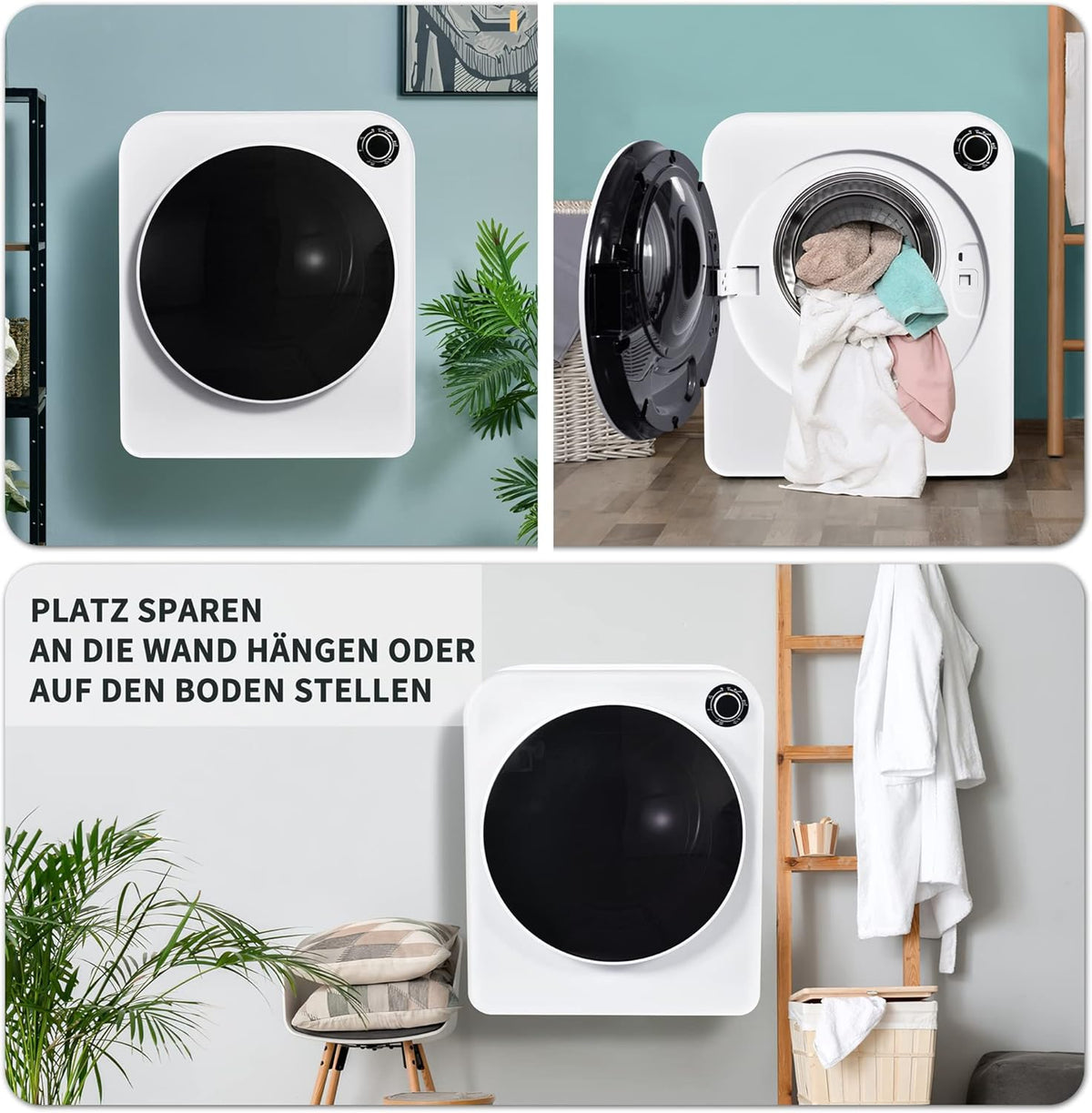 Merax Petit séchoir à linge 5 programmes - Sèche-linge mural avec protection contre la surchauffe et triple filtre - 3 kg - 830 W