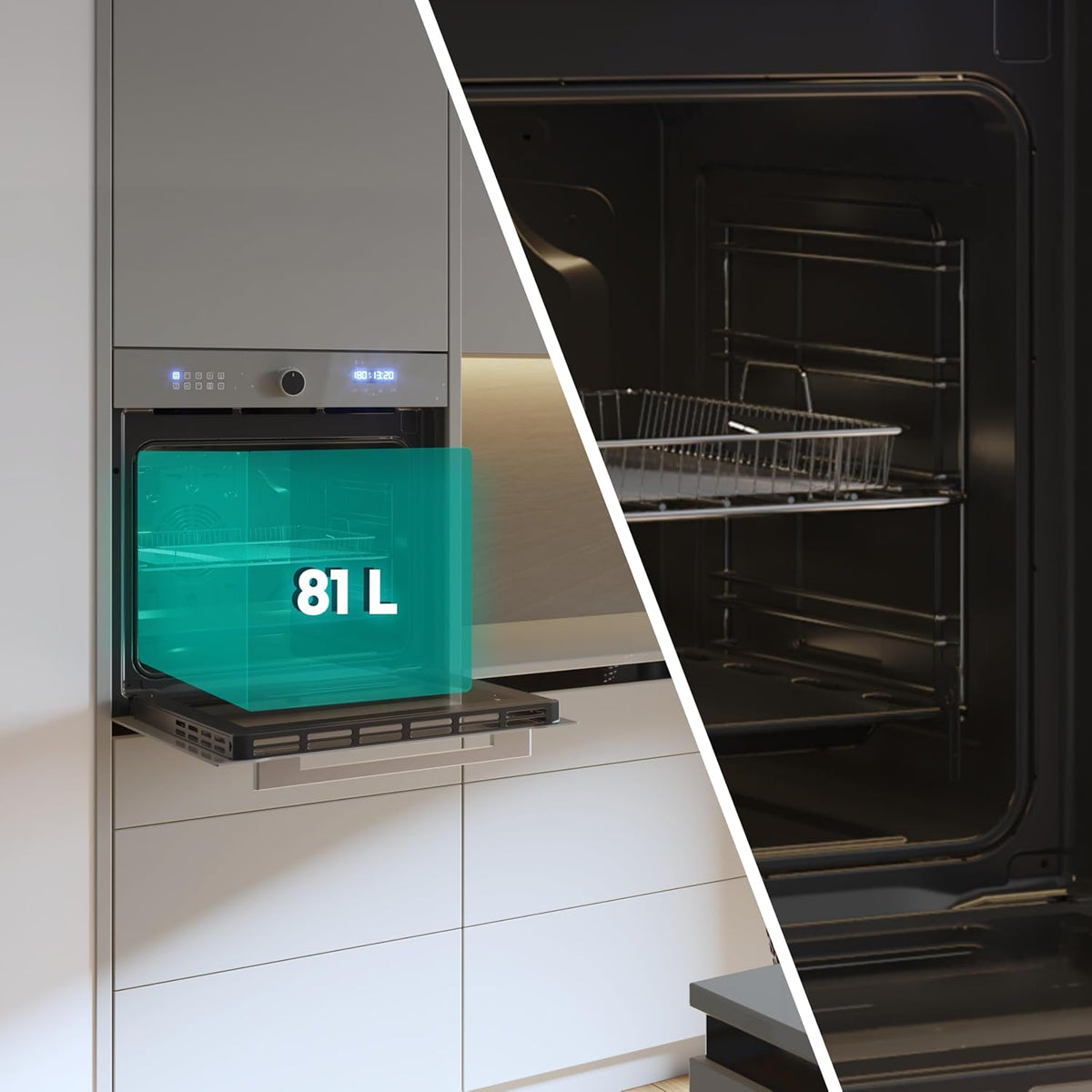 Cecotec Four Encastrable Multifonction 60 cm Bolero Hexa AF316000 Glass Grey A. 3400W, 81L, 11 Fonctions avec Airfryer Master, Pizza Master, Steam Asisst, Steam EasyClean, Cuisson 3D, Décongélation