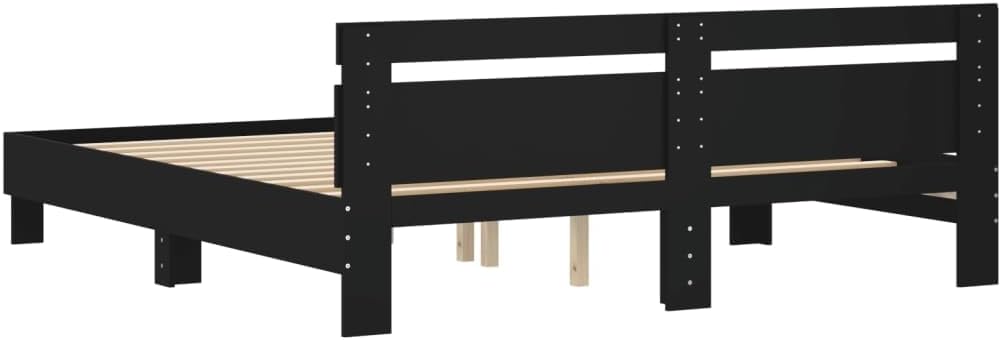vidaXL Cadre de Lit avec Tête de Lit, Lit Double avec Sommier à Lattes, Lit Adulte, Meuble de Chambre, Moderne, Noir 180x200 cm Bois d'Ingénierie