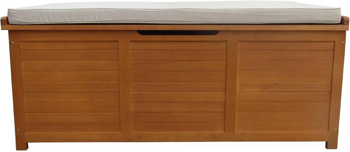 Alice's Garden - Coffre de jardin 200L en bois - Caja beige - 125x60cm rangement coussins avec 2 vérins et poignées