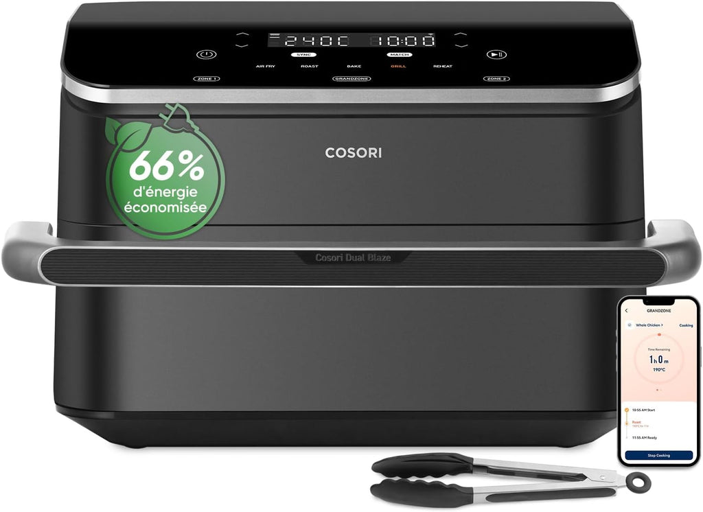 COSORI Air Fryer 10L Twinfry, Friteuse sans Huile Double Résistance, Airfryer à Dual Zone Avec Séparateur Amovible, 5-en-1, Grande Capacité, Cuisson optimale, 40C-240C, Contrôle Smart via App