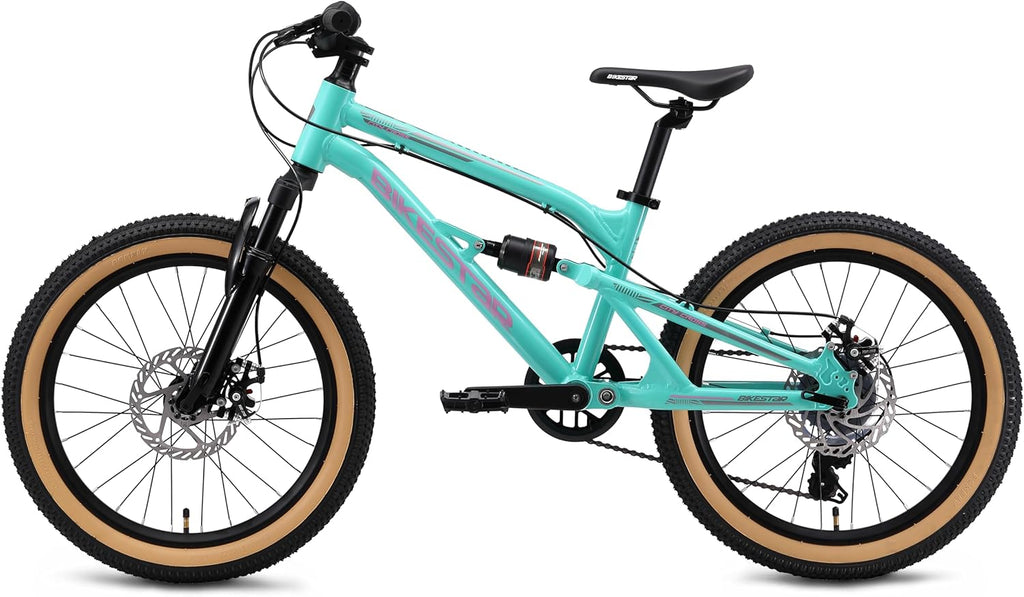 BIKESTAR VTT Vélo Tout Terrain Tout Suspendu pour Enfants de 6 Ans | Bicyclette 20 Pouces 7 Vitesses Shimano, Freins Disque