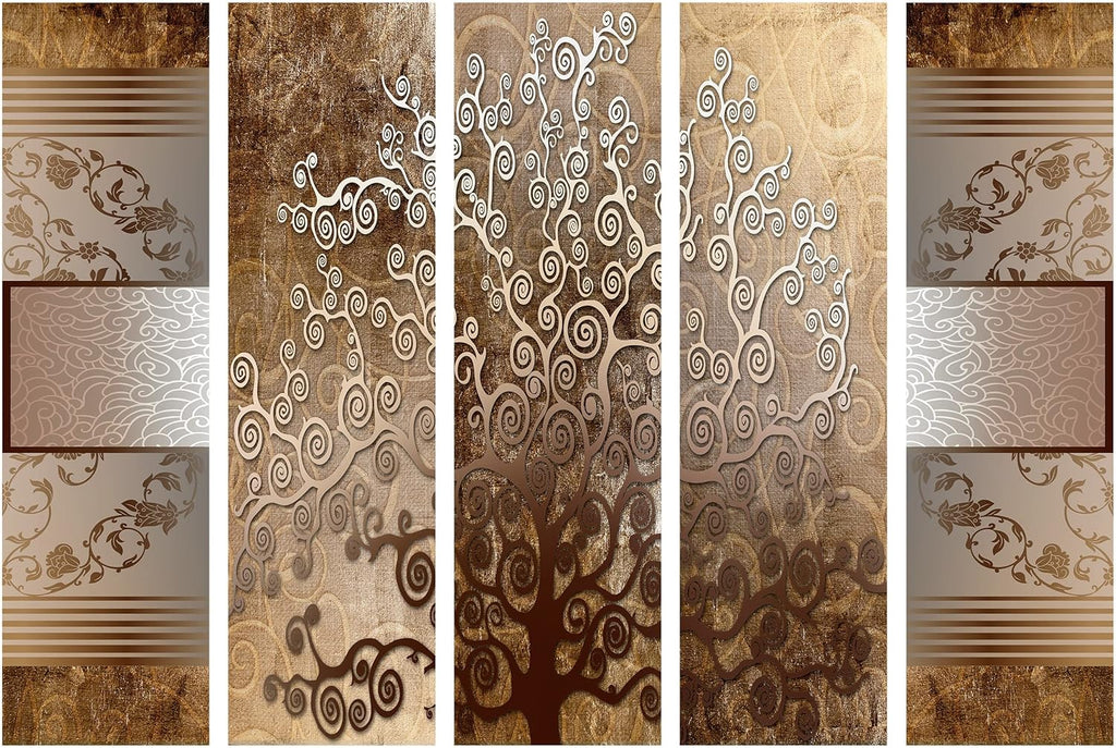 decomonkey 5 Panneaux Séparateur de pièce - 225 x 171cm Arbre Brun Oriental séparation intérieur pour décoration intérieure, Chambre à Coucher, Salon, Salle