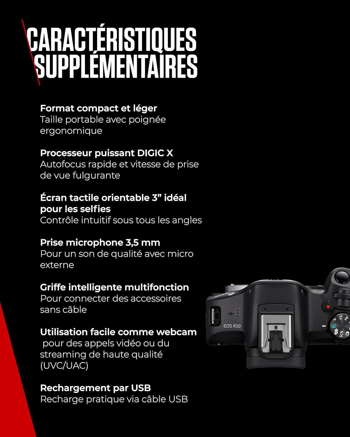 Kit créateur de Contenu UGC Canon EOS R50 - Appareil Photo Hybride APS-C 4K, Wi-FI, Bluetooth, Compact, idéal pour Le vlog, pour débutants et Professionnels