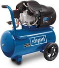 Compresseur Scheppach HC53DC (2200 watts, 50 L, 10 bar, puissance d'aspiration 412 L/min, limiteur de pression, lubrification à l'huile, vérin double)