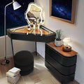 Generisch Ensemble de coiffeuse d'angle avec tabouret, table de maquillage avec 3 éclairages LED réglables/5 tiroirs, table de maquillage en L pour la chambre à coucher, 80 cm Noir