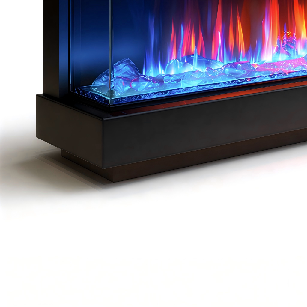 Cheminée électrique panoramique 170x20x50 cm - métal/verre trempé - noir - flamme LED multicolore