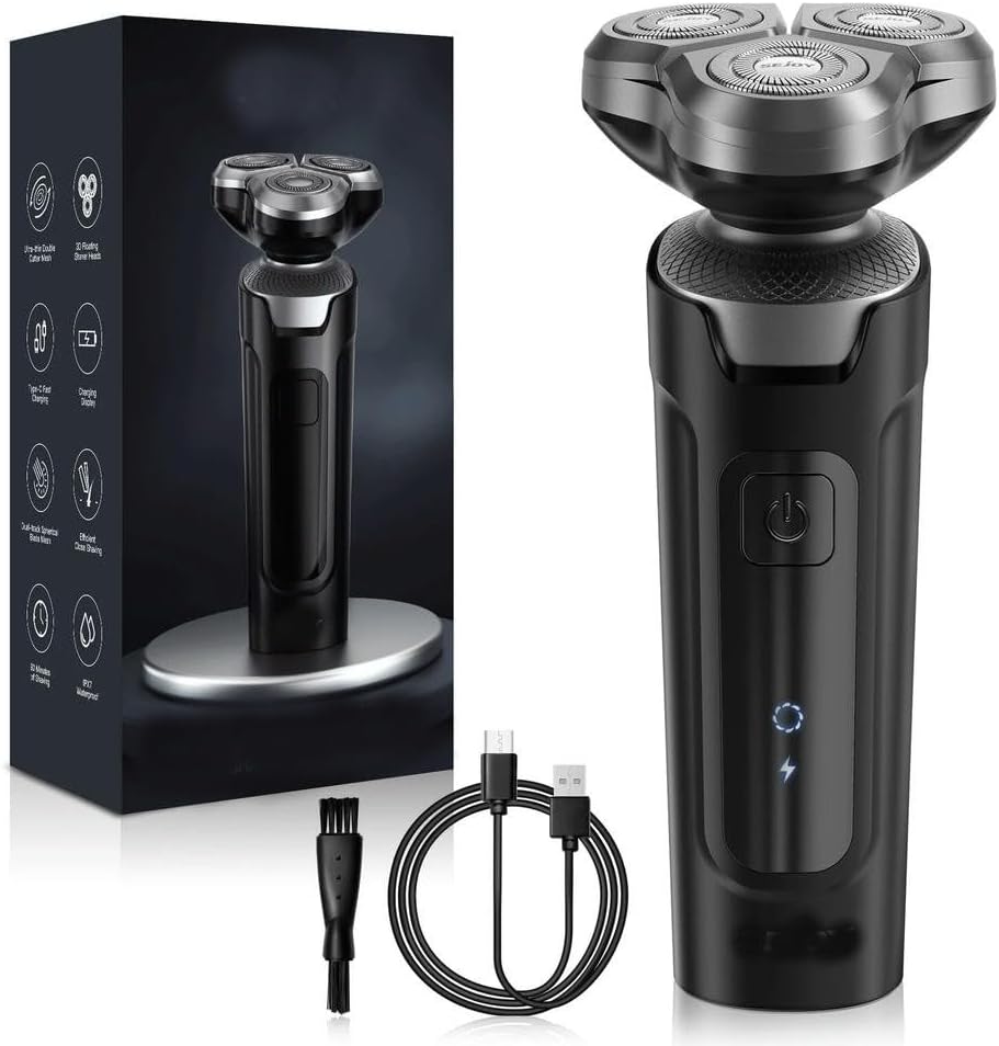 Rasoir électrique SYJYM pour Hommes, Rasoir électrique Rechargeable, Rasoir Rotatif Portable de Voyage, idée Cadeau, Tondeuse à Barbe