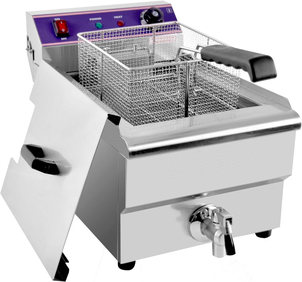 MOOTACO Friteuse électrique Inox 16L Professionnelle Commerciale,3000W Acier Inoxydable Friteuse avec robinet