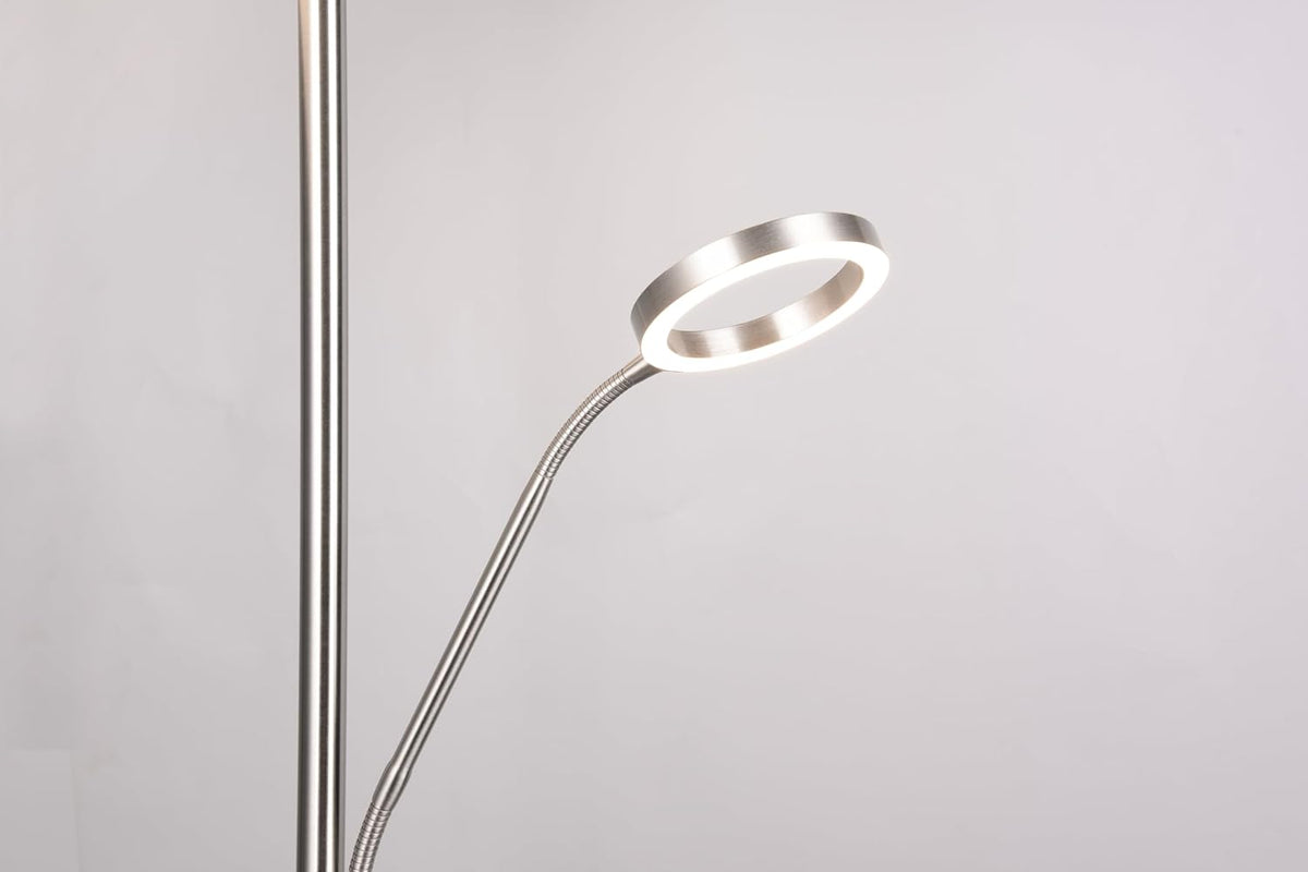 Trio Leuchten Lampadaire LED WILLIS 449510207, Métal Nickel mat, 39 + 5,5 Watt LED, Couleur de la lumière réglable, Dimmable