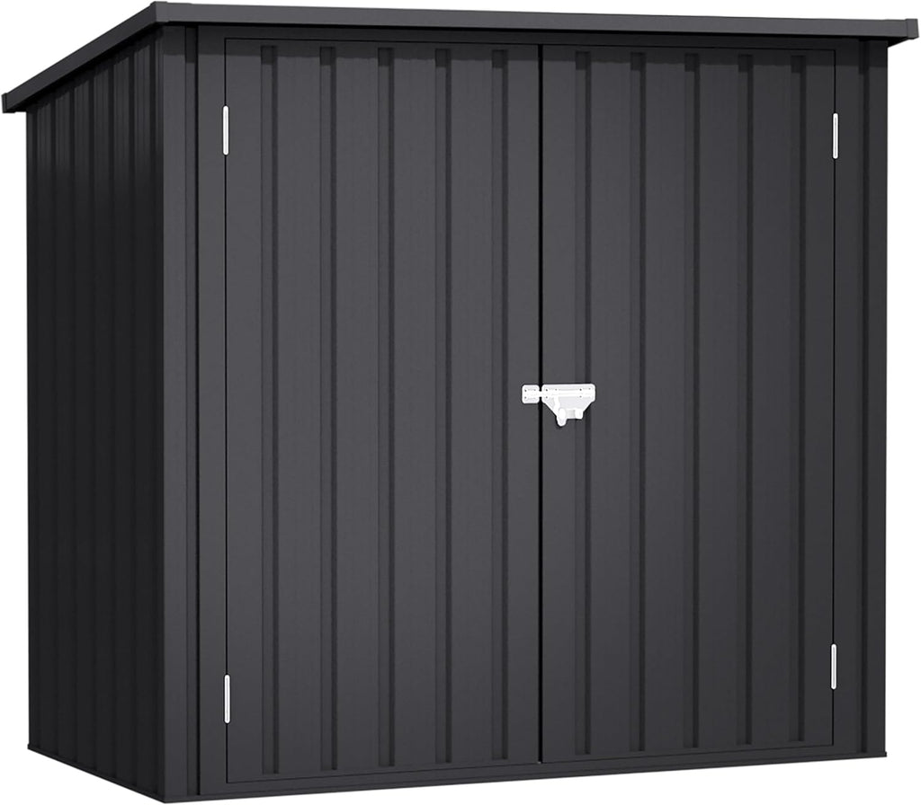 Wasabi - Abri de Jardin Métal 1100 L Stark - 147x86x134cm- Double Porte à charnières - Verrouillage du loquet – Gris Anthracite - Armoire de Rangement extérieur