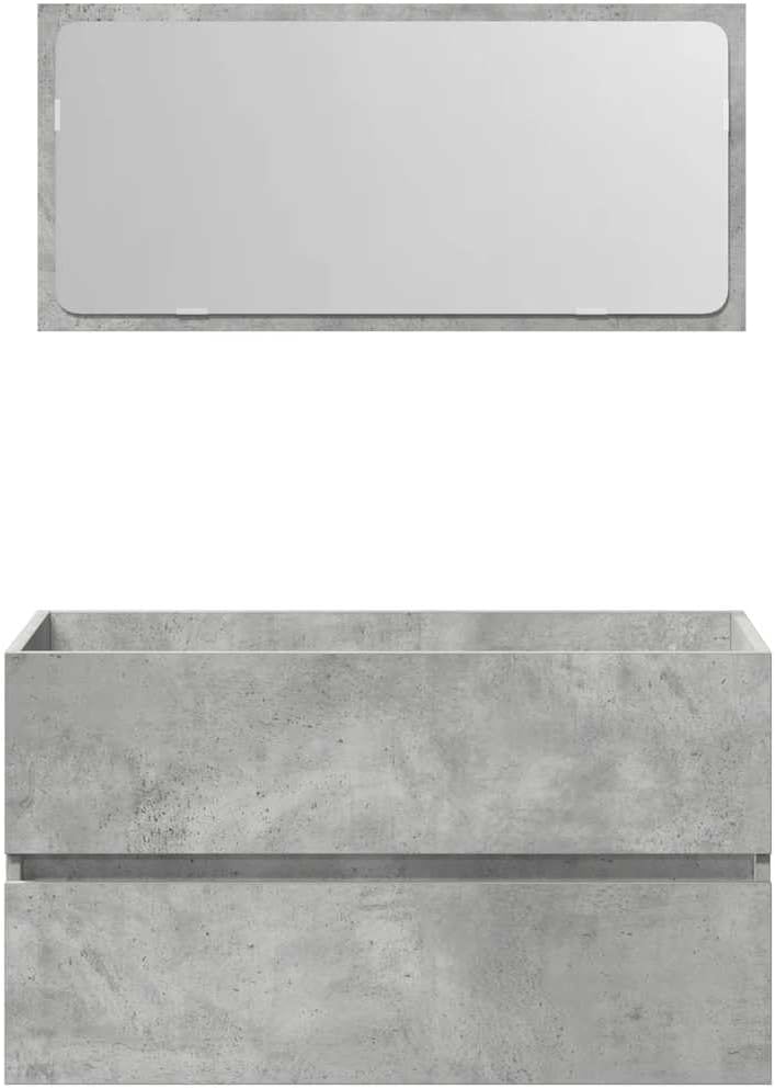 BOWEKAM Meubles, ensembles de meubles, ensembles de meubles de salle de bain, armoire de salle de bain avec miroir, béton gris, bois d'ingénierie