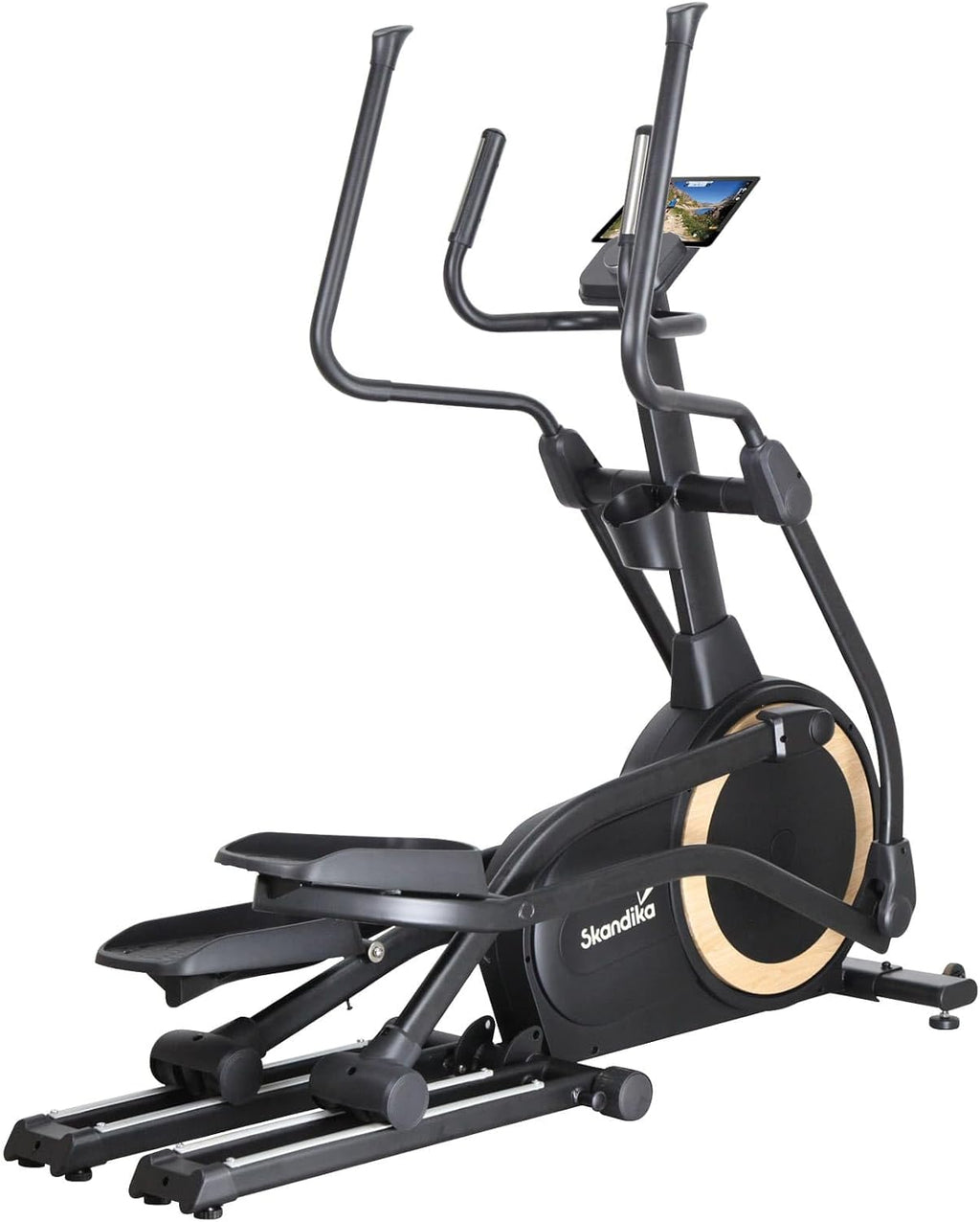 Skandika Vélo elliptique Carbon P25, Vélo elliptique Pliable, 32 Niveaux de Résistance, Auto-alimenté, Frein Magnétique, Écran LCD, Bluetooth, Kinomap, Double Rail, Masse d'inertie 25KG, Max 150KG