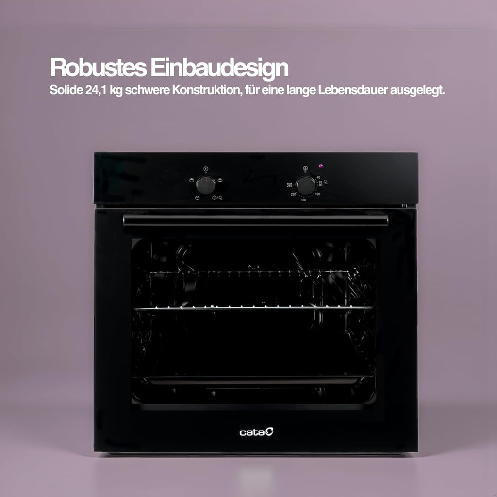 Cata Four statique SES 6004 BK 4 fonctions porte panoramique Full Glass Nettoyage AquaSmart Éclairage intérieur Largeur 60 cm Grande capacité 62 L Éclairage intérieur Finition inox Verre noir