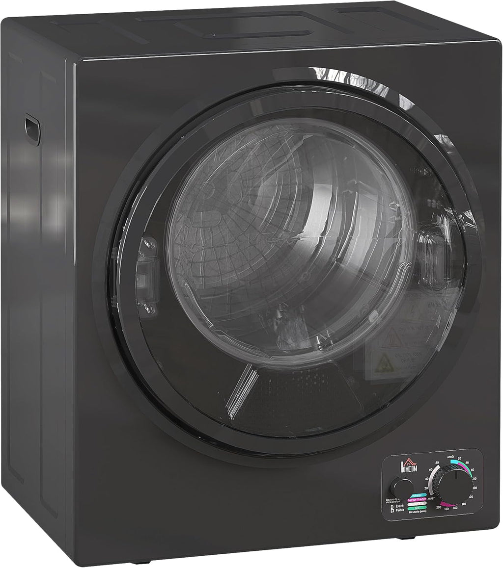 HOMCOM Sèche-linge à évacuation portable, sèche-linge électrique 850 W, 4 Kg, 4 modes de séchage, 2 niveaux de chauffage, cuve en acier inoxydable, installation murale, pour appartement dortoir, noir
