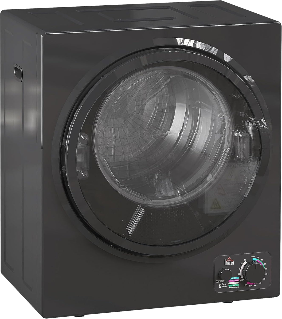 HOMCOM Sèche-linge à évacuation portable, sèche-linge électrique 850 W, 4 Kg, 4 modes de séchage, 2 niveaux de chauffage, cuve en acier inoxydable, installation murale, pour appartement dortoir, noir