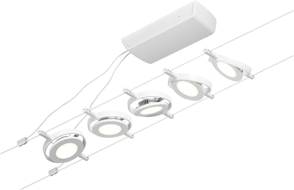 Paulmann 94416 CorDuo Kit de cordage LED RoundMac DC avec câble métallique extensible Blanc chromé 3000 K 5 x 4,5 W