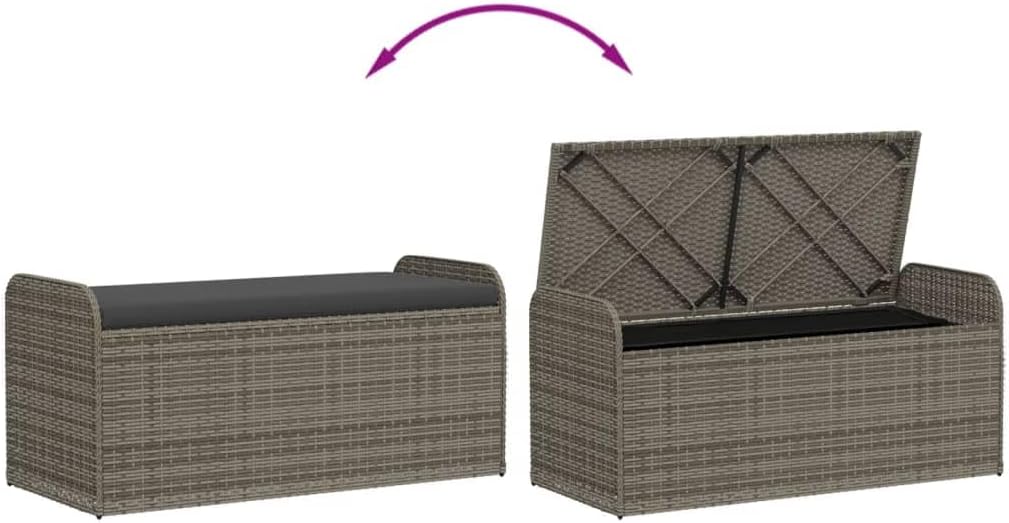 Canditree Banc de Rangement Extérieur avec Coussin, Coffre de Rangement en Résine Tressée pour Jardin Patio, 115 cm (Gris)