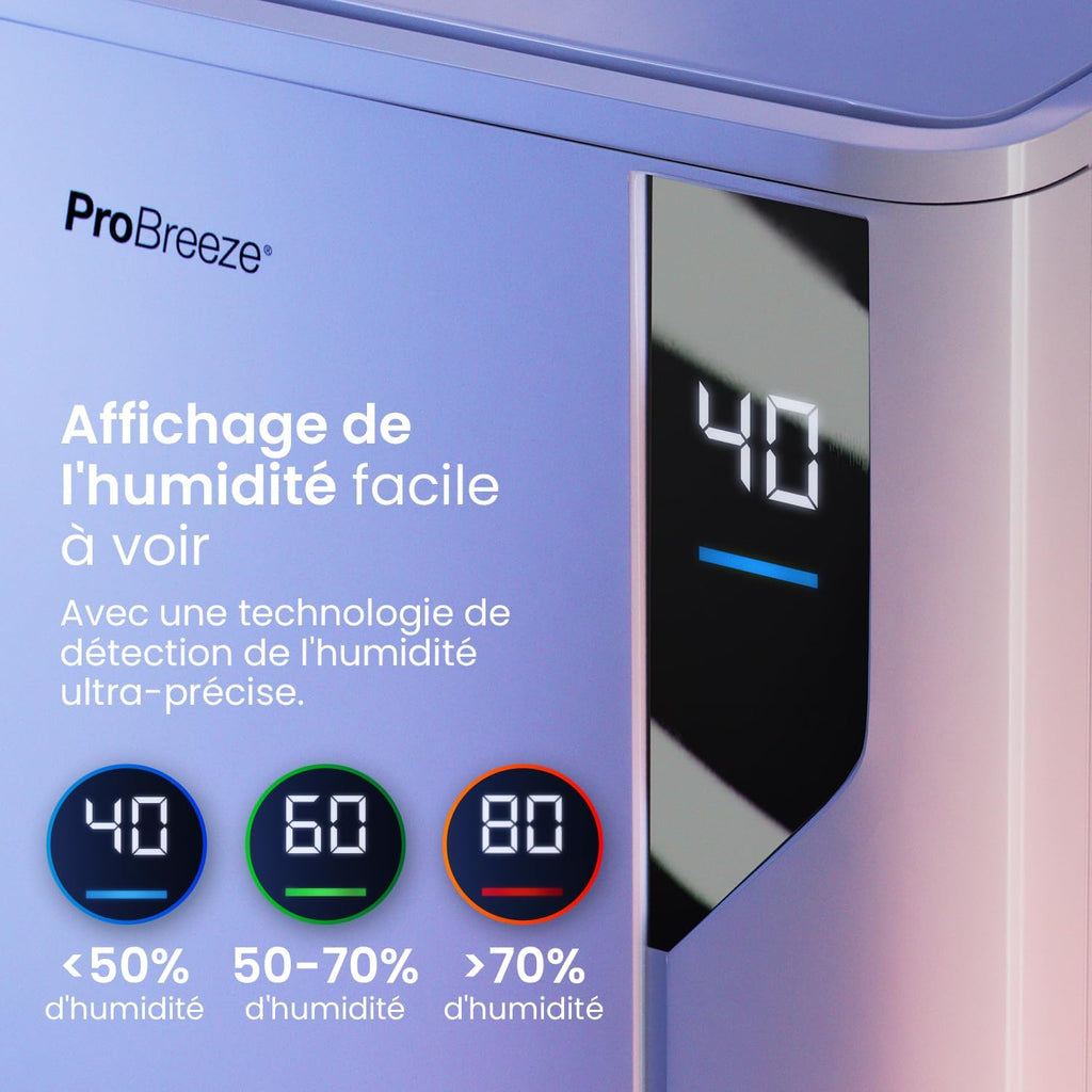 Pro Breeze Déshumidificateur d Air 20L/Jour - Deshumidificateur économe en énergie avec Mode Séchage des Vetements, Capteur et indicateur d'humidité, Filtre - Absorbeur d'humidité et moisissures