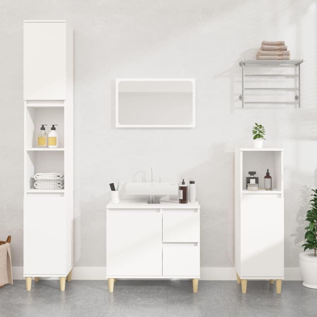 vidaXL Ensemble d'Armoires Salle de Bain 3 pcs, Armoires d'Evier avec Rangement, Meuble de Lavabo Toilette, Scandinave, Blanc Bois d'Ingénierie