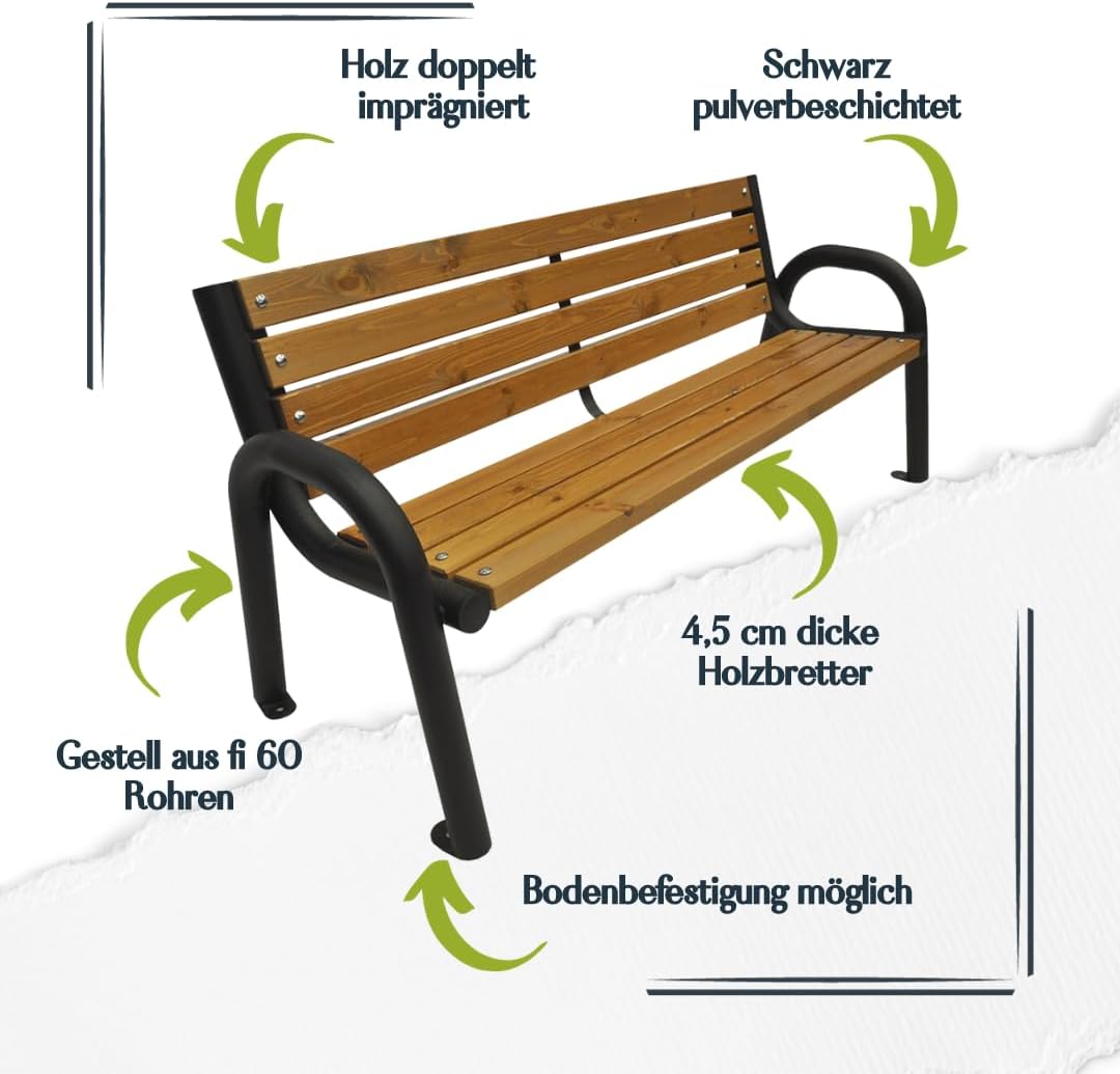 Primario Grande Banc de jardin, banc de parc, en bois, meubles de jardin, avec capacité de charge de 350 kg, résistant aux intempéries, design scandinave Primario noyer, 200 cm, longueur totale du