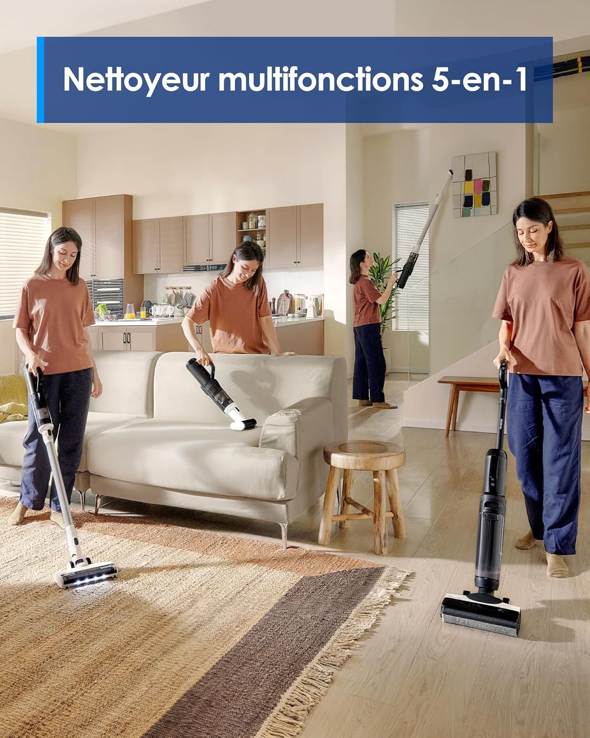 Tineco Floor One Switch S6 Nettoyeur de Sol, Aspirateur Laveur sans Fil 5-en-1, Séchage Flash en 5 Min, Auto-Nettoyage, Brosse ZeroTangle, Nettoyage Angles des 2 côtés