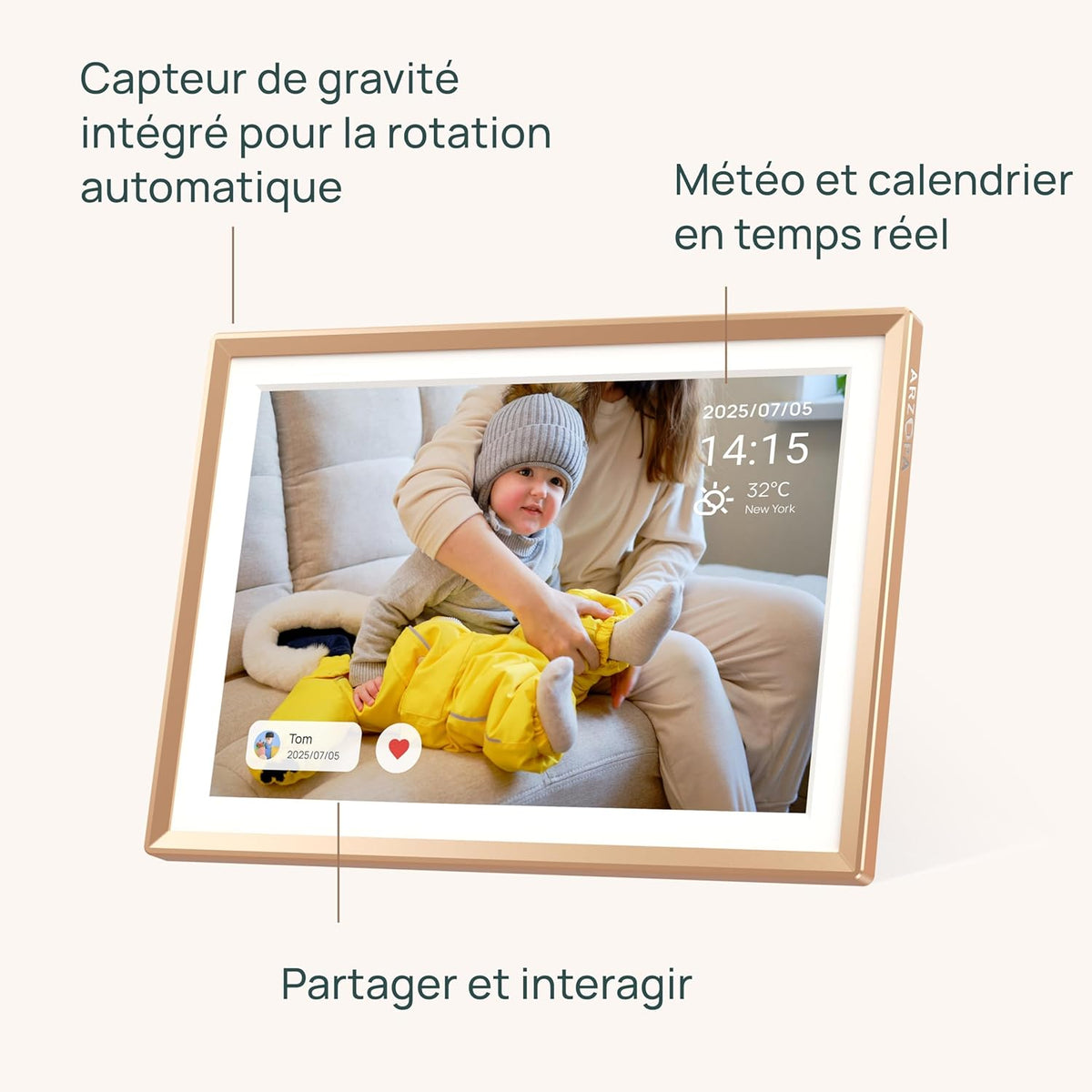 ARZOPA 14 Pouces Cadre Photo Numérique en Métal Stockage Cloud Gratuit 1920*1200 FHD Écran Tactile Partager Photos Vidéos Illimitées Cadre Numérique Photo Connecté WiFi Cadeau Parfait pour Famille-D14